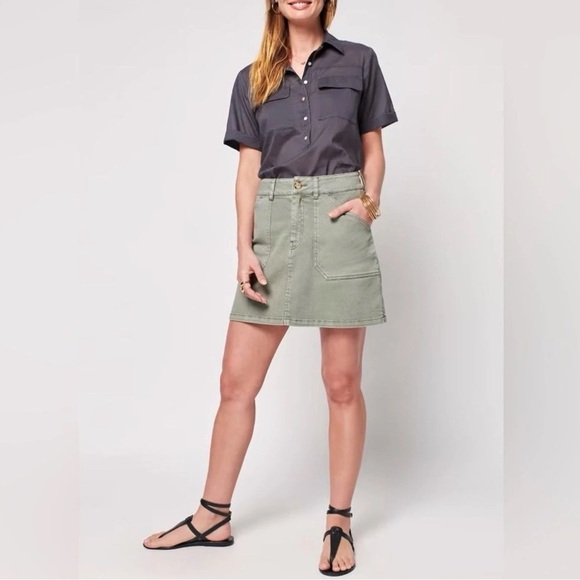 Faherty Organic Cotton Utility Mini Skirt Fatigue Green Women's Size Large - Picture 2 of 13